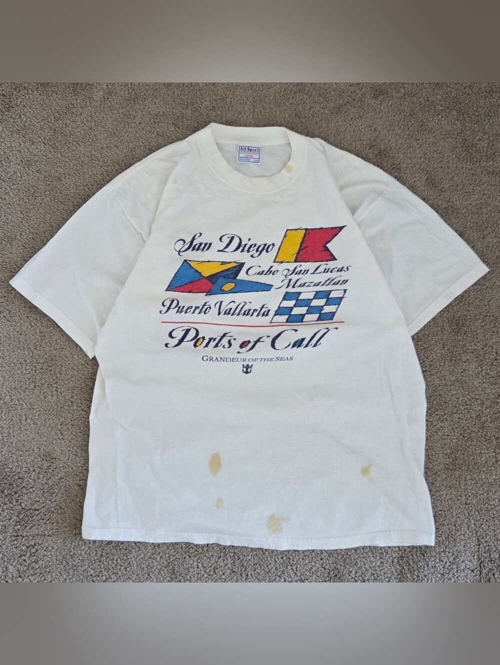 Vintage All Sport White 'Ports of Call' Graphic Tee - San Diego Men's L